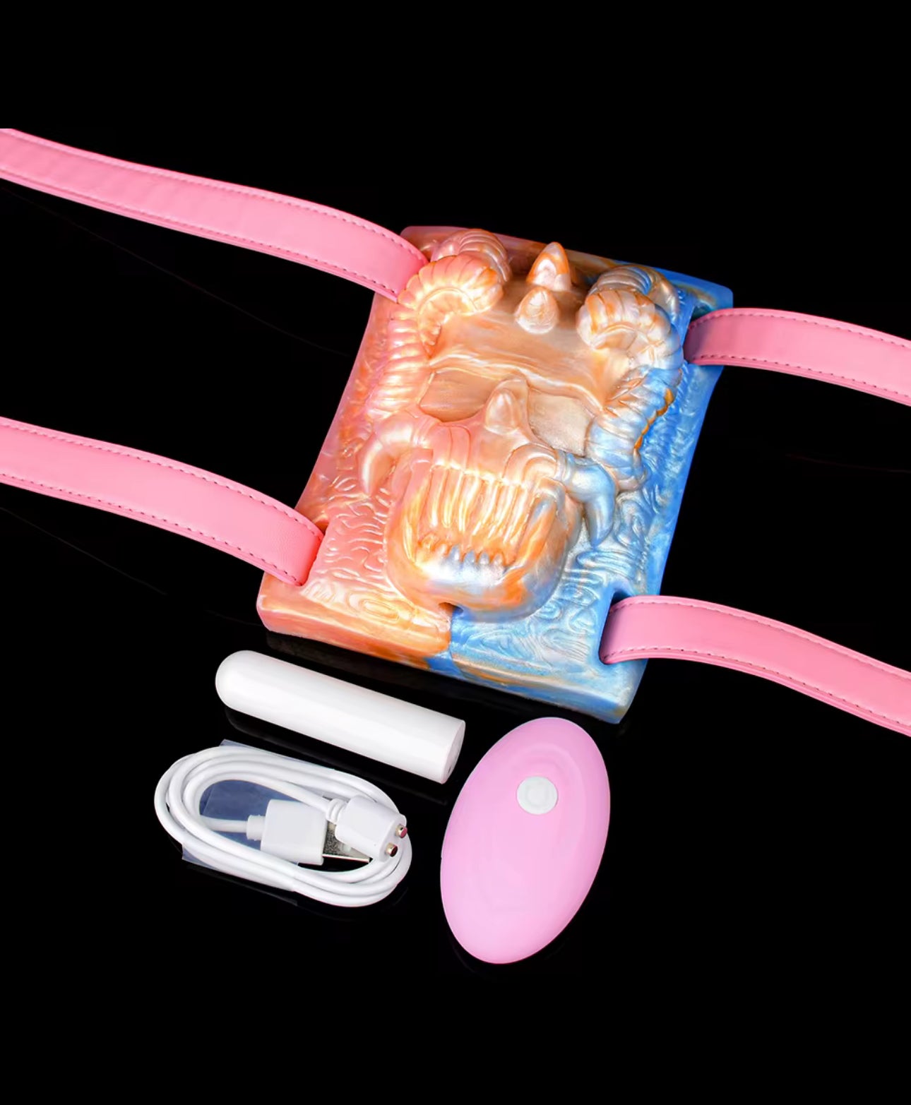 Grinder skull with pink leather strap and remote control bullet for vibrating Grinding Grinders strap