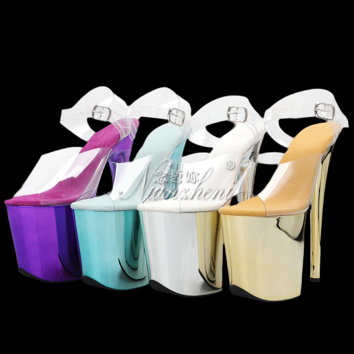 8 Inches High Heels Sexy Fetish transparent Gold 10-12Big Size 20cm Sandals Exotic platform pole Dance Stripper Dress Queen club