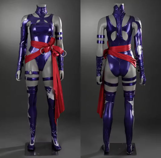 Purple Leather Psylocke Bodysuit Sexy Woman Psylocke Cosplay  Marvel Costume with wig