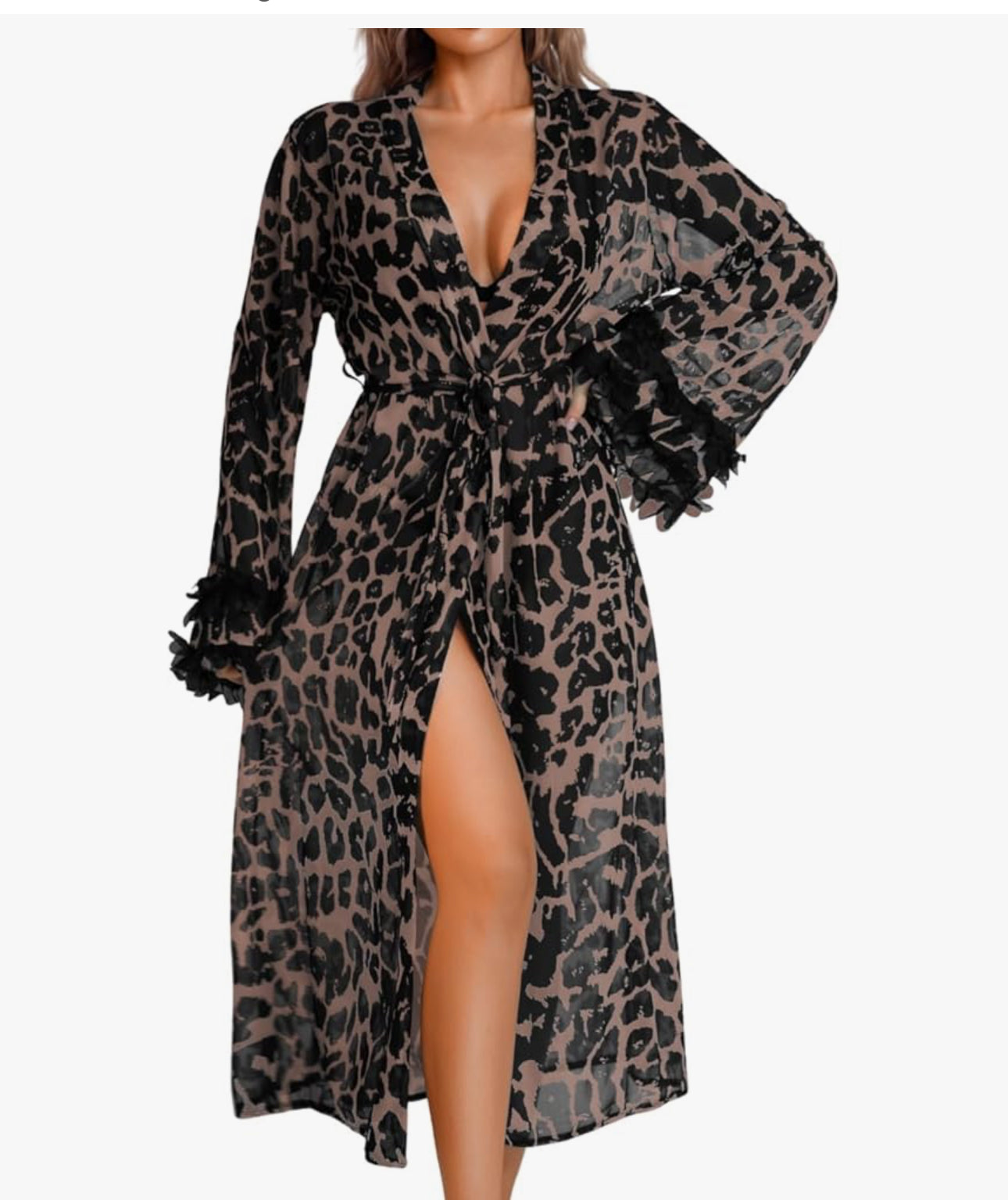 New Long Robe Sleepwear Female Sexy Leopard Morning Gown Long Kimono Bathrobe Gown Women Satin Nightwear Nightgown Loungewear