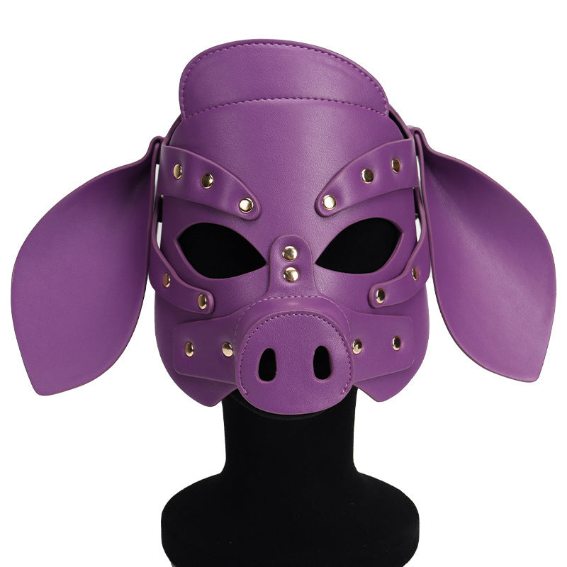 Pig Head Mask Party Role Play Mask Sexy Toy Supplies-PU LEATHER