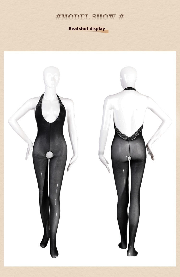 Lace Halter Backless Open Crotch Body Stocking