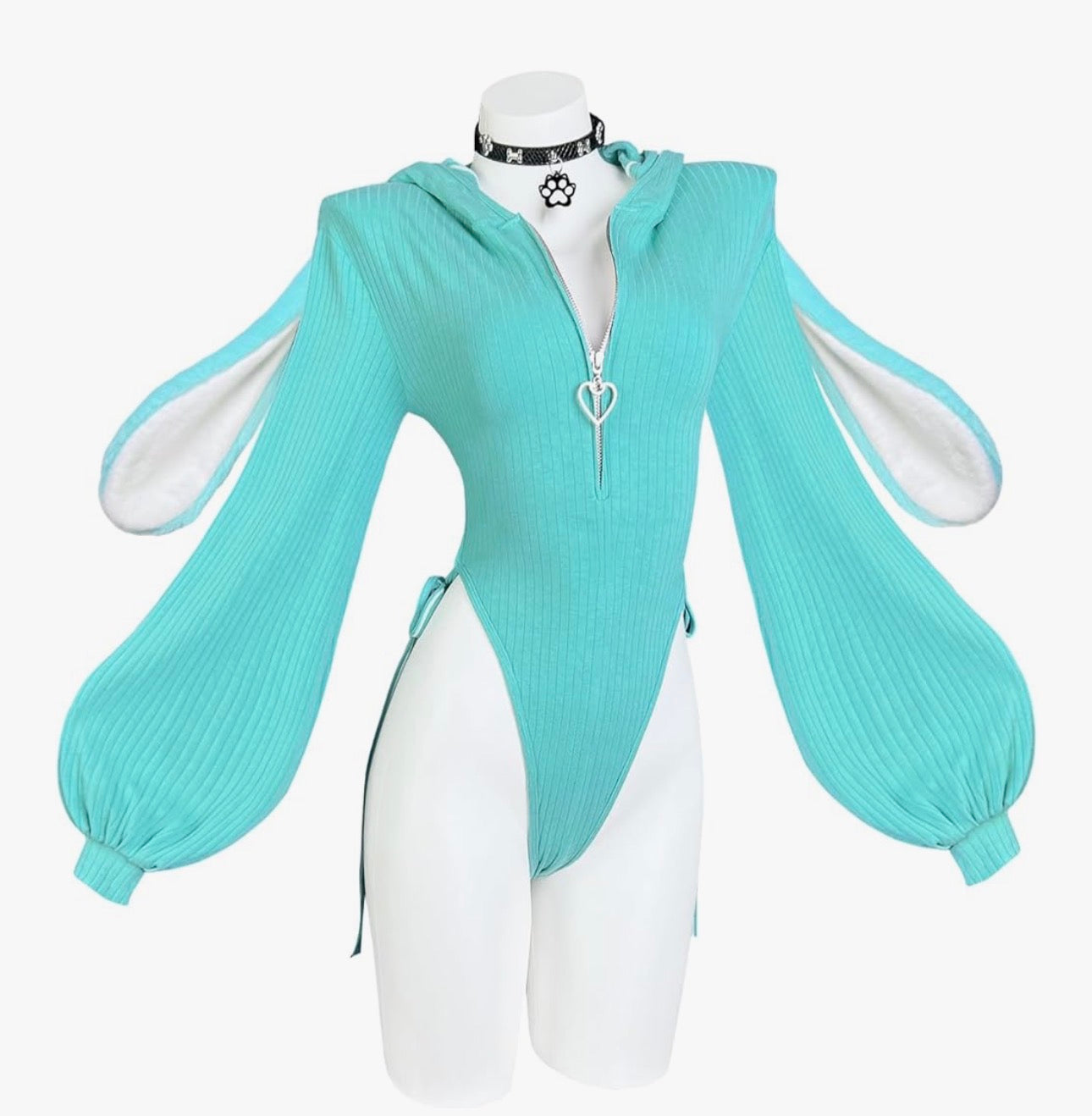 Soft knitted bunny cosplay with bunny ears hoodie with bikini fur button tail