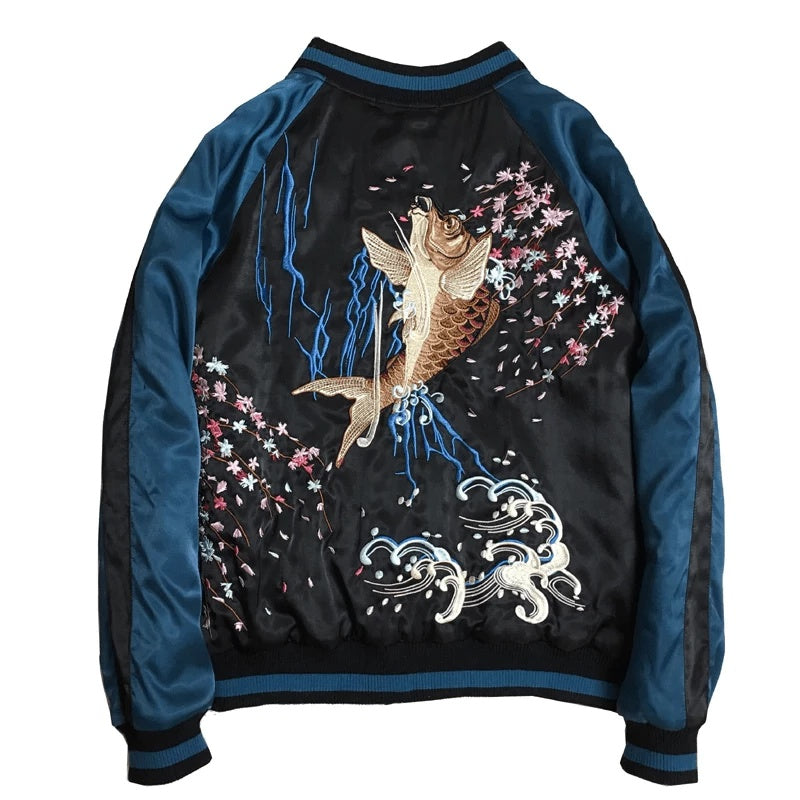 Koi Rebellion Embroidered Bomber – “Wave Spirit” Edition