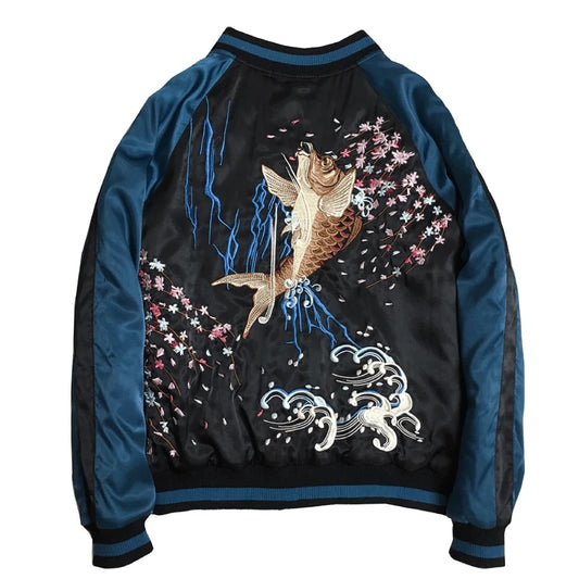 Koi Rebellion Embroidered Bomber – “Wave Spirit” Edition