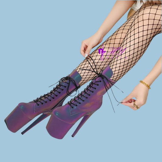 Silver Luminous 20CM/8Inch Exotic Pole Dancing Boots Night light Holographic Reflective Stripper Platform Party High Heels Shoes
