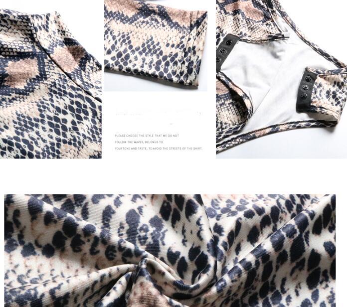 Women's Snake Print Slim Fit Round Neck Long Sleeves Jumpsuit