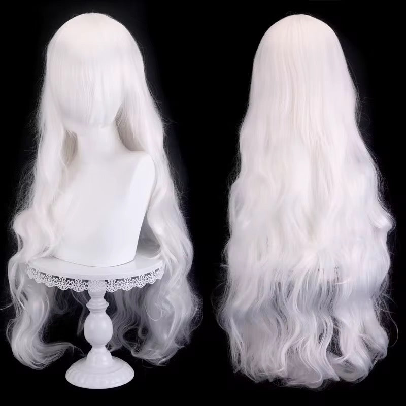 Long Wavy Curly Hair Wig with Bangs 31"/80cm Green Natural Synthetic Heat Resistant Fiber Hair Wig Colorful Halloween Costume Party Cosplay Wigs with Bangs for Women wig