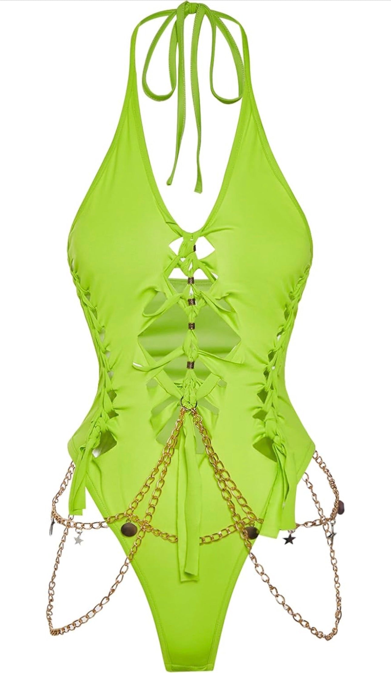 Women's Gothic Cut Out Lace Up Bodysuit Going Out Halter Neck Rave Body Suits and Fourth of July costume