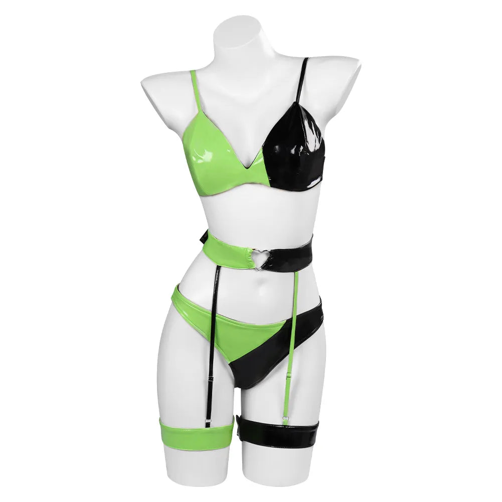 Female Shego Cosplay Costume Lingerie Women Girls Sexy Outfit Top Pants Fantasia Halloween Carnival Party Roleplay Disguise Suit