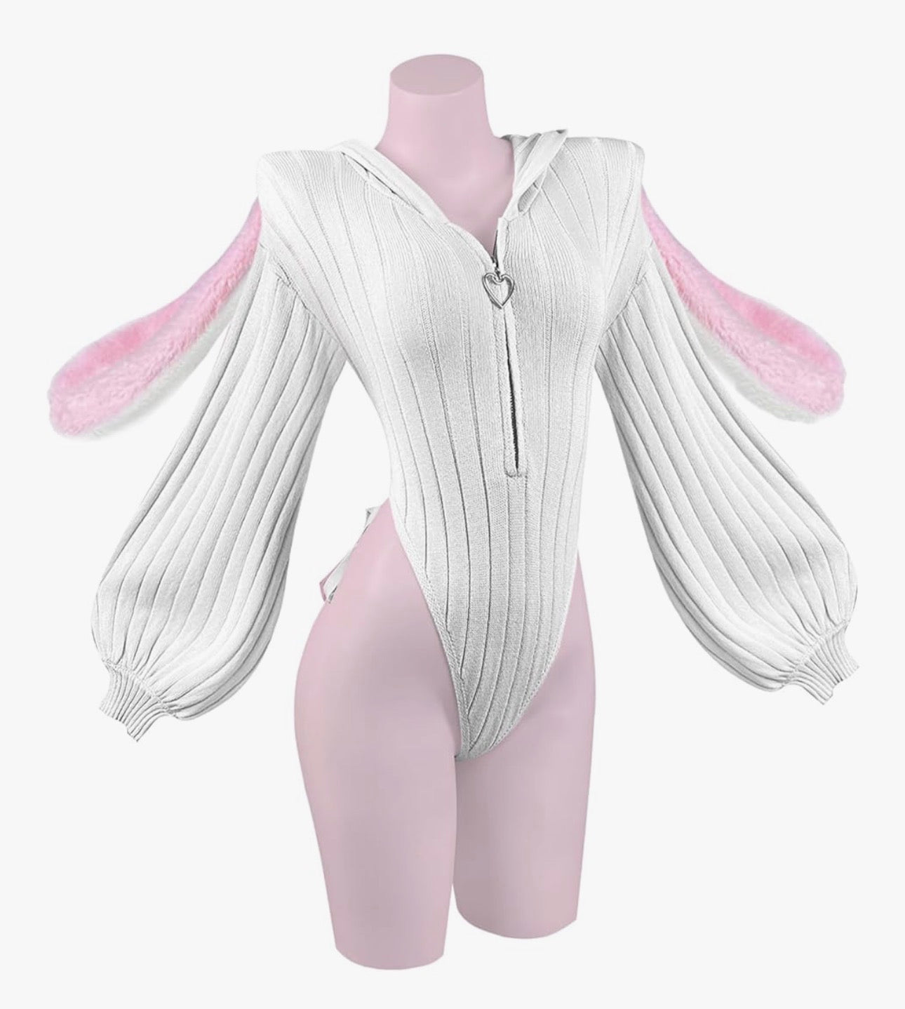 Soft knitted bunny cosplay with bunny ears hoodie with bikini fur button tail