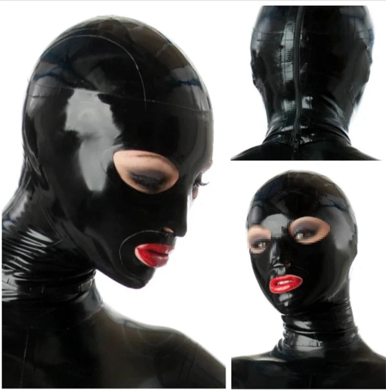 Latex Mask Fetish 100% Natural Latex Rubber Hoods Open Mouth Eyes Sexy Headgear Handmade Women Halloween Cosplay Costumes