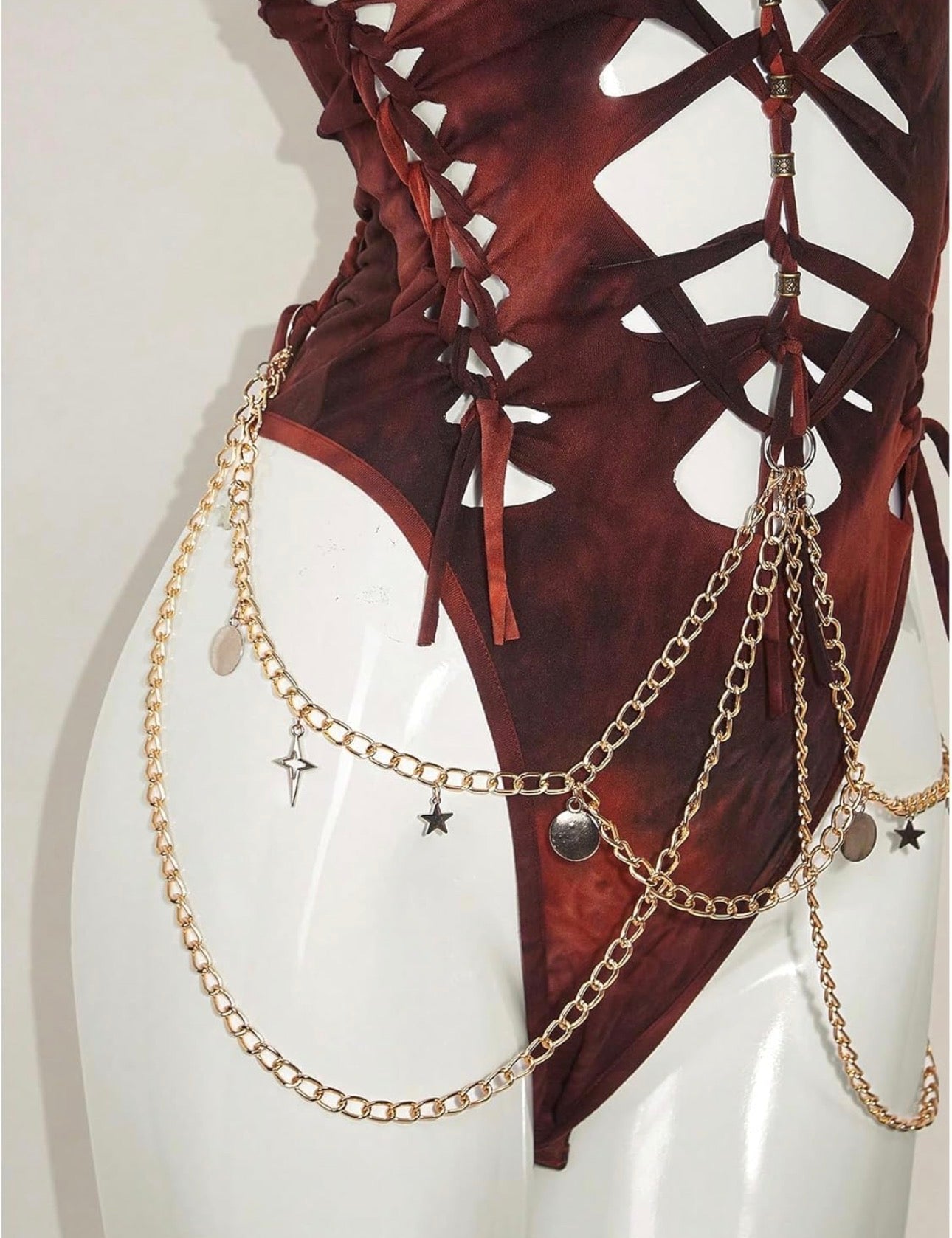 Women's Gothic Cut Out Lace Up Bodysuit Going Out Halter Neck Rave Body Suits and Fourth of July costume
