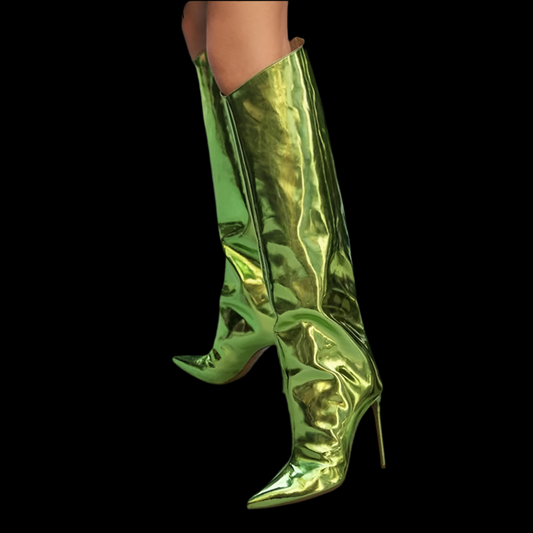 Knee High Boots Candy Colors Mirror Leather Women Knee High Boots High Heels Stilettos Runway Shoes for Women High Heel Boots