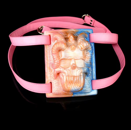 Grinder skull with pink leather strap and remote control bullet for vibrating Grinding Grinders strap