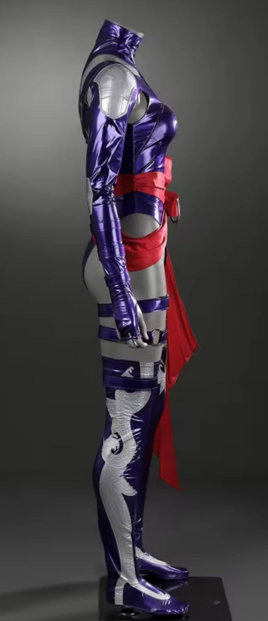 Purple Leather Psylocke Bodysuit Sexy Woman Psylocke Cosplay  Marvel Costume with wig