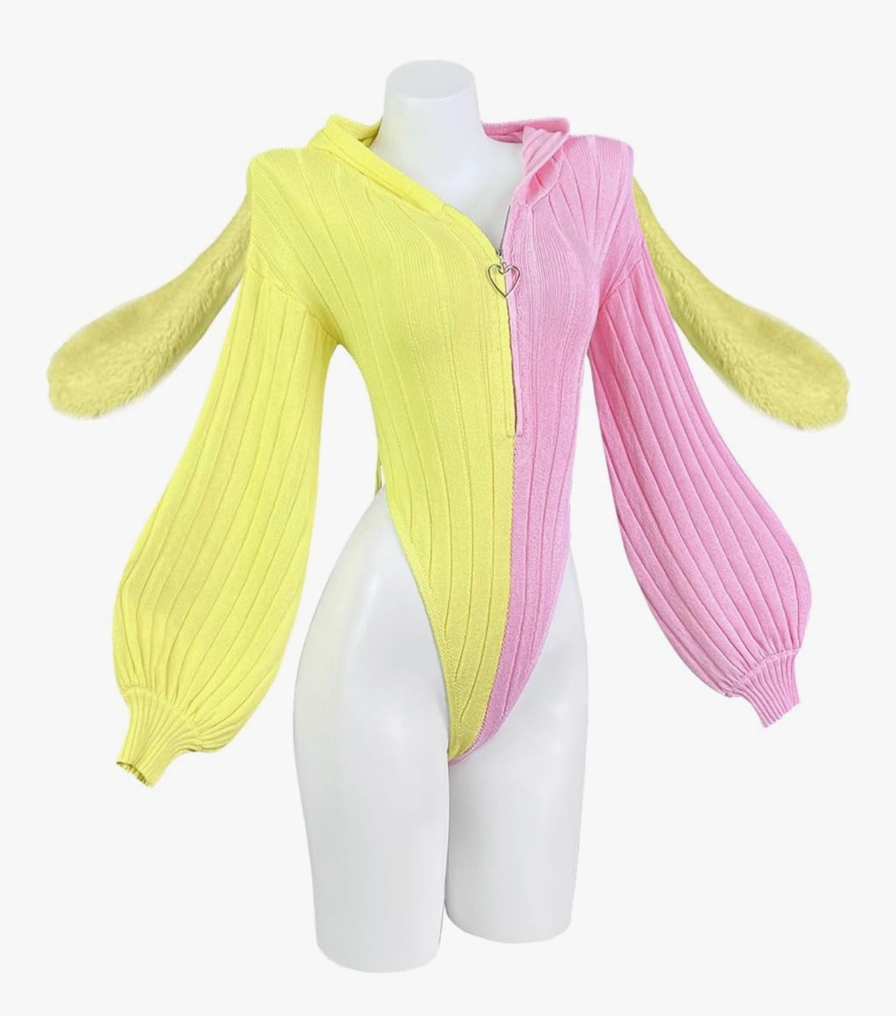 Soft knitted bunny cosplay with bunny ears hoodie with bikini fur button tail