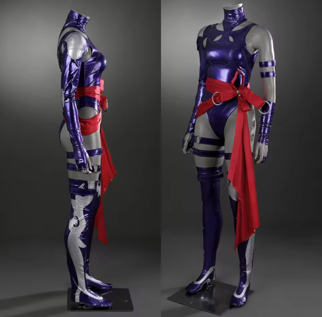 Purple Leather Psylocke Bodysuit Sexy Woman Psylocke Cosplay  Marvel Costume with wig