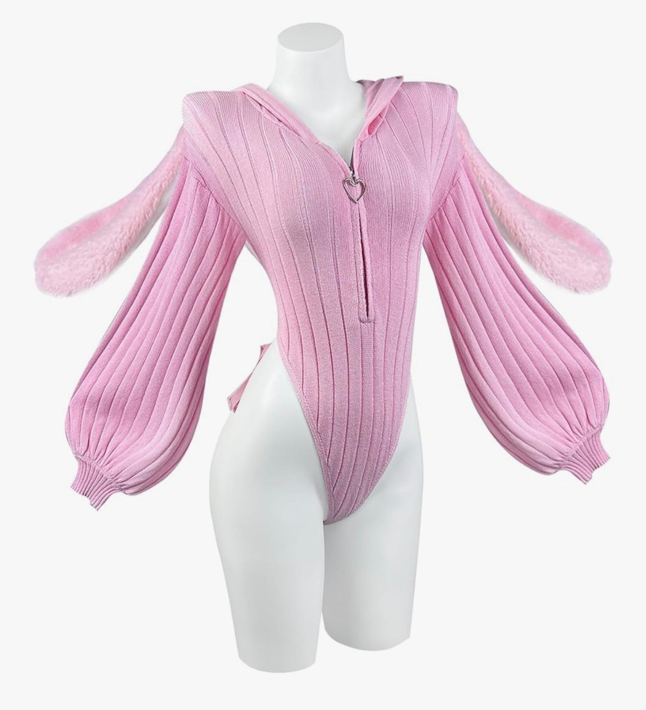 Soft knitted bunny cosplay with bunny ears hoodie with bikini fur button tail