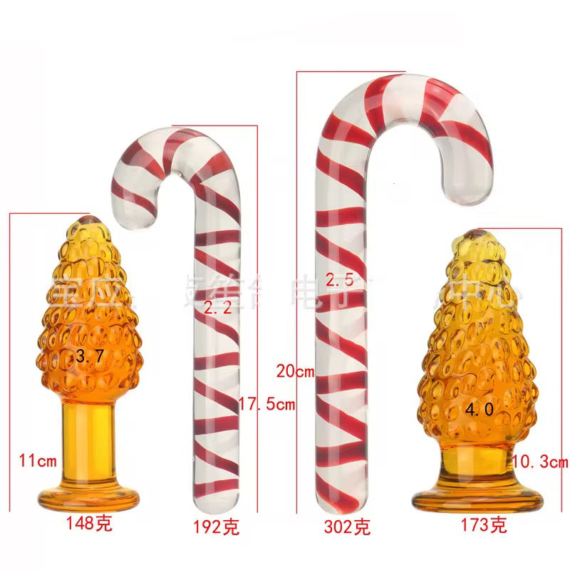 Christmas tree glass dildo bundle deal  two candy canes glass relics and two glass Christmas tree plugs