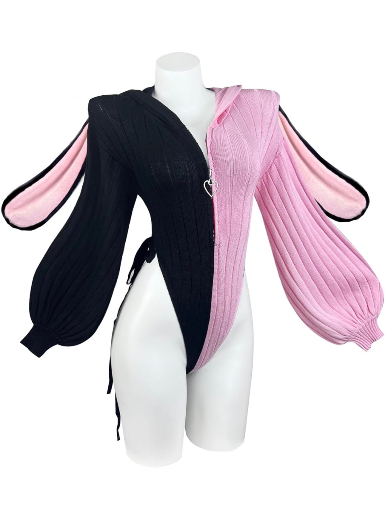 Soft knitted bunny cosplay with bunny ears hoodie with bikini fur button tail