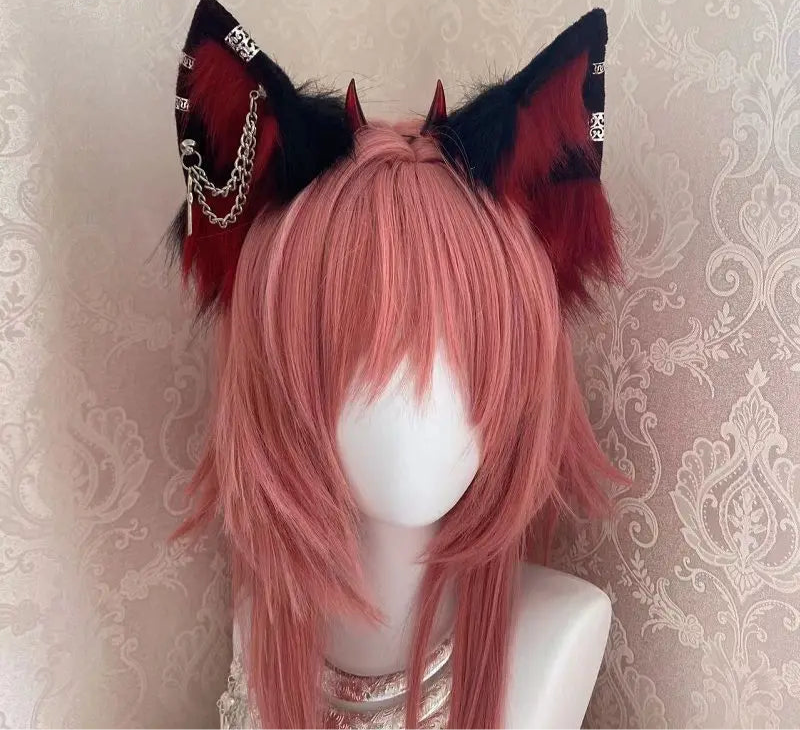 Harajuku Halloween Gothic Punk Lolita Devil's Horn Wolf Ear Demon Cosplay Handcraft Anime Party Costume Hairband headband