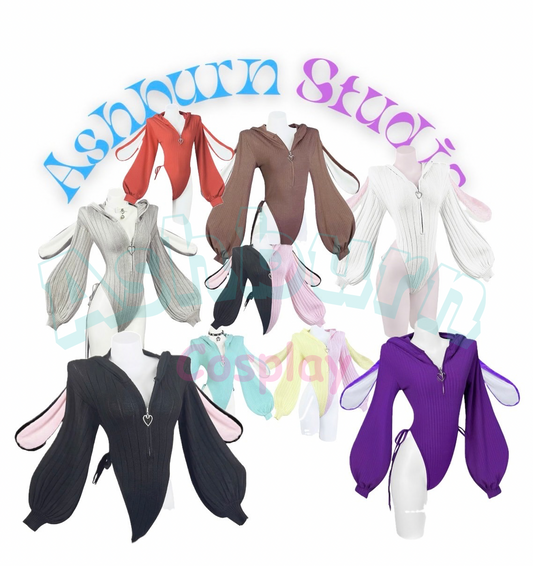 Soft knitted bunny cosplay with bunny ears hoodie with bikini fur button tail