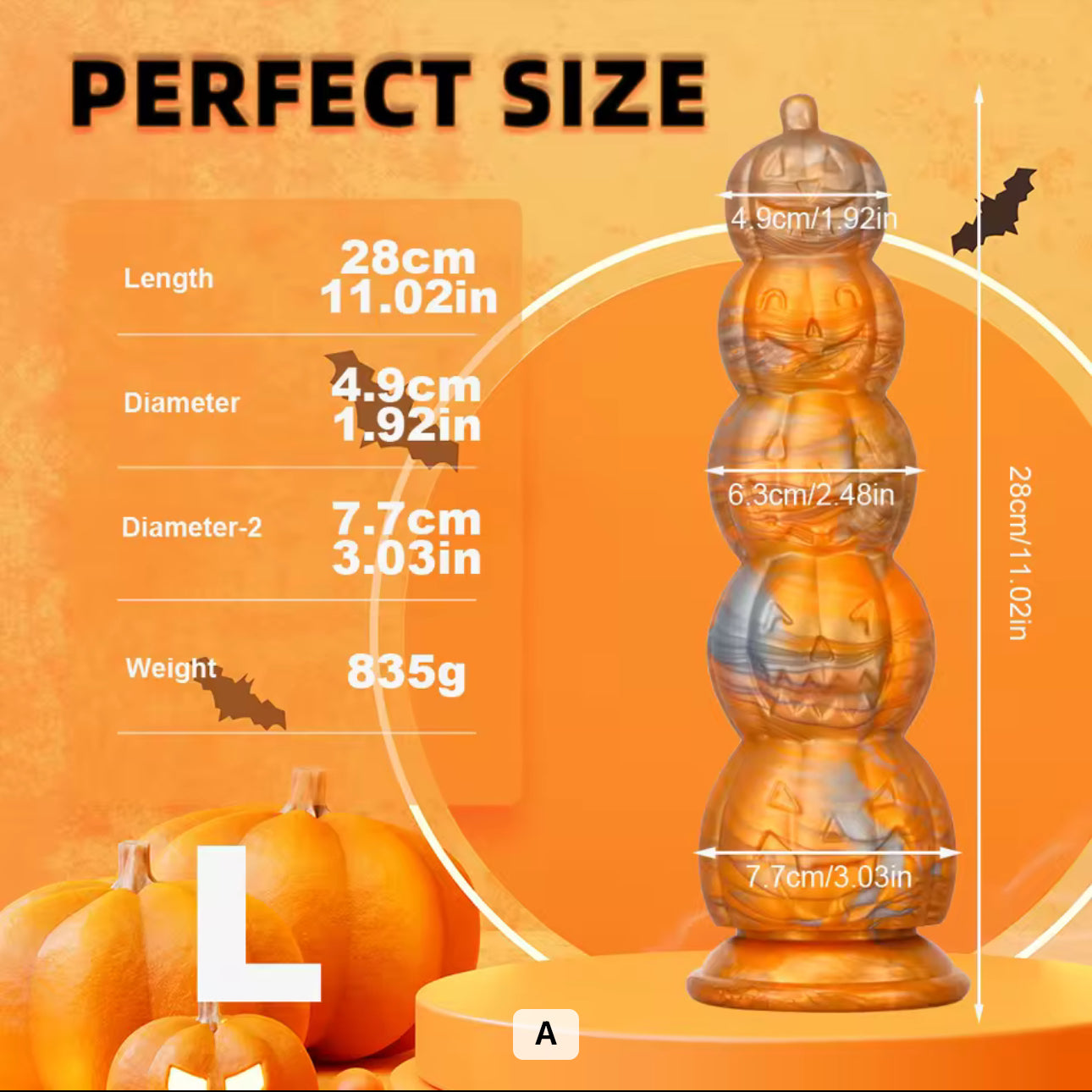 Pumpkin Alien Fantasy Dildos small and large black and red /orange and silver