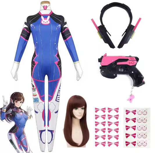 Anime Woman Jumpsuit Tights Dva Cosplay Costume Game Zentai Wig Cosplay Props Headphone Suit