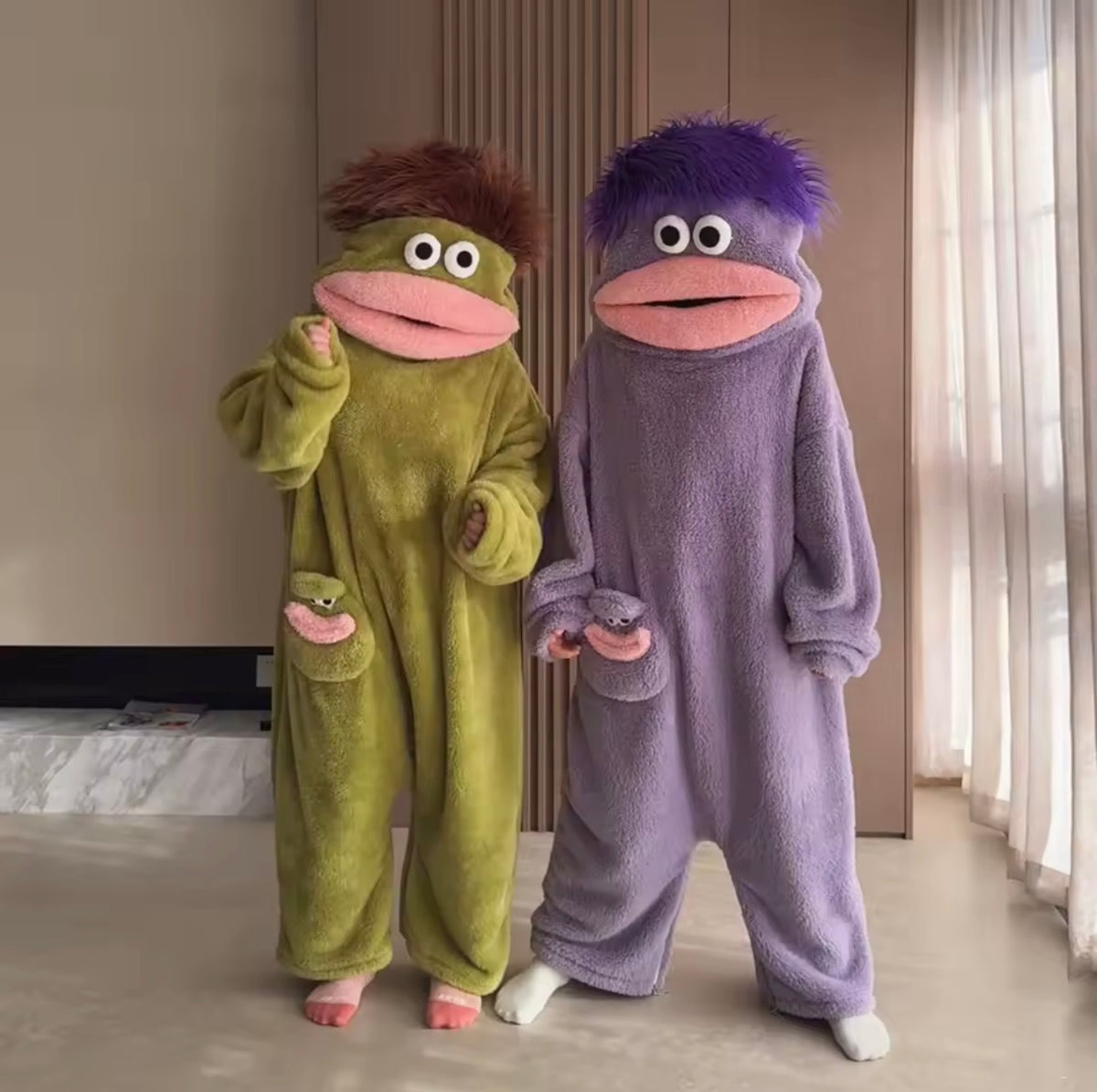 New Big Mouth Monster Cute Funny Onesie Pajamas Thickened Coral Fleece with comb