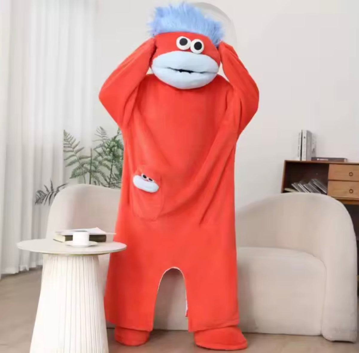 New Big Mouth Monster Cute Funny Onesie Pajamas Thickened Coral Fleece with comb
