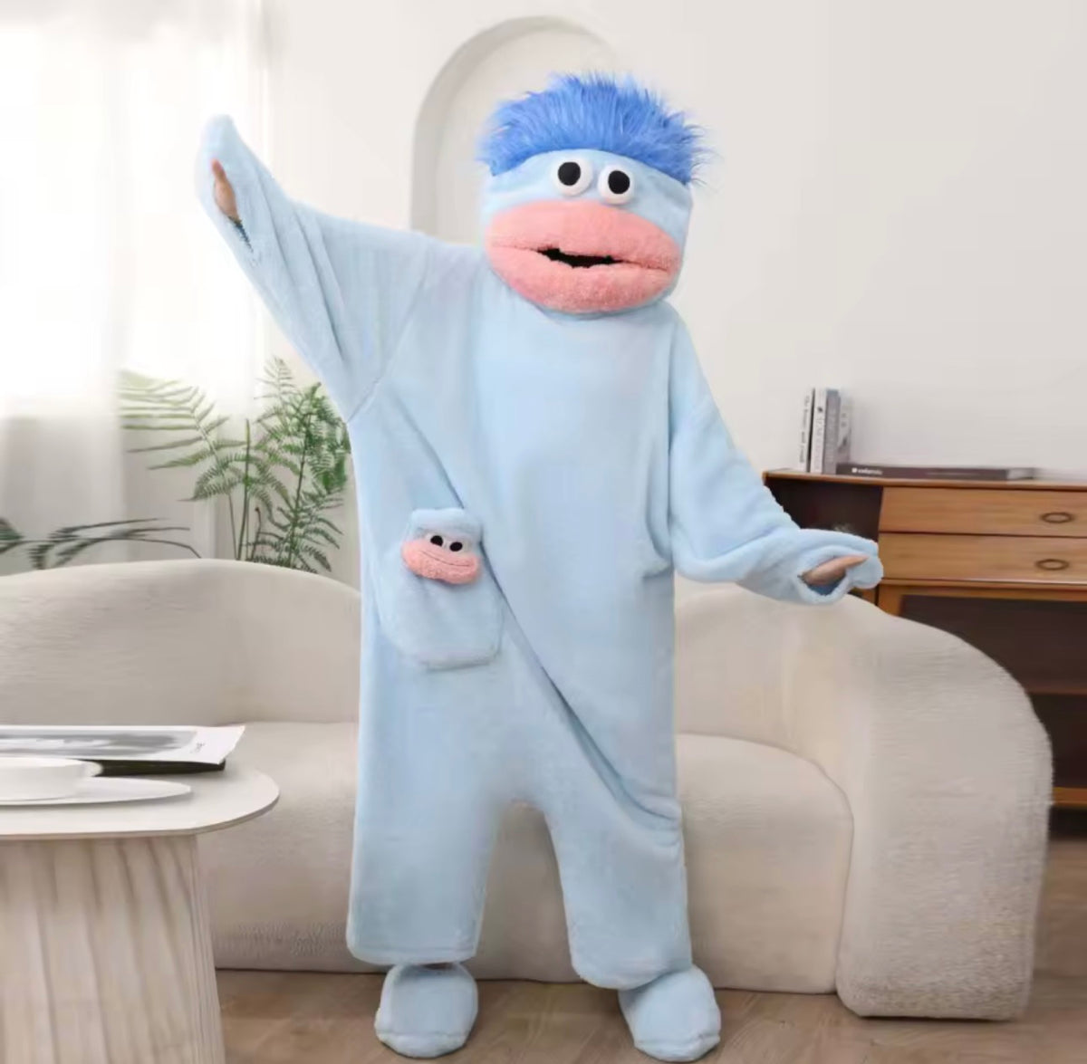 New Big Mouth Monster Cute Funny Onesie Pajamas Thickened Coral Fleece with comb