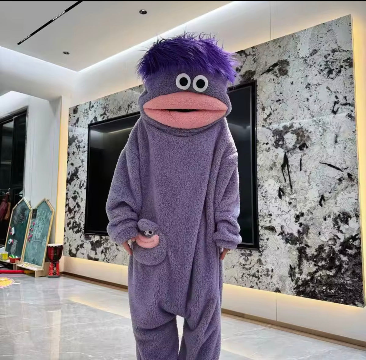 New Big Mouth Monster Cute Funny Onesie Pajamas Thickened Coral Fleece with comb