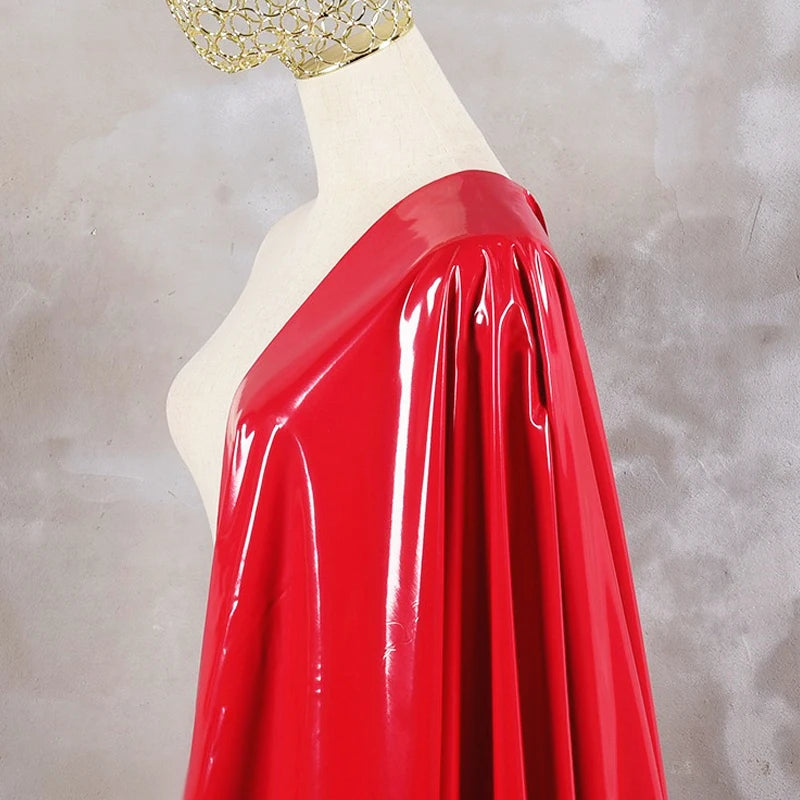 Women Glossy PVC Fetish Fashion Party Dress Sexy Long Puff Sleeve Leather Midi Dresses Plus Size Pole Dancing Club Costume