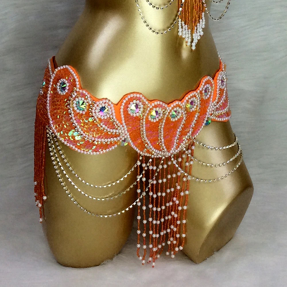 New Arrival Women's Beaded Belly Dance Costume Wear Bra+Belt Set Sexy Ladies Bellydancing Carnival Costumes Bellydance Clothes