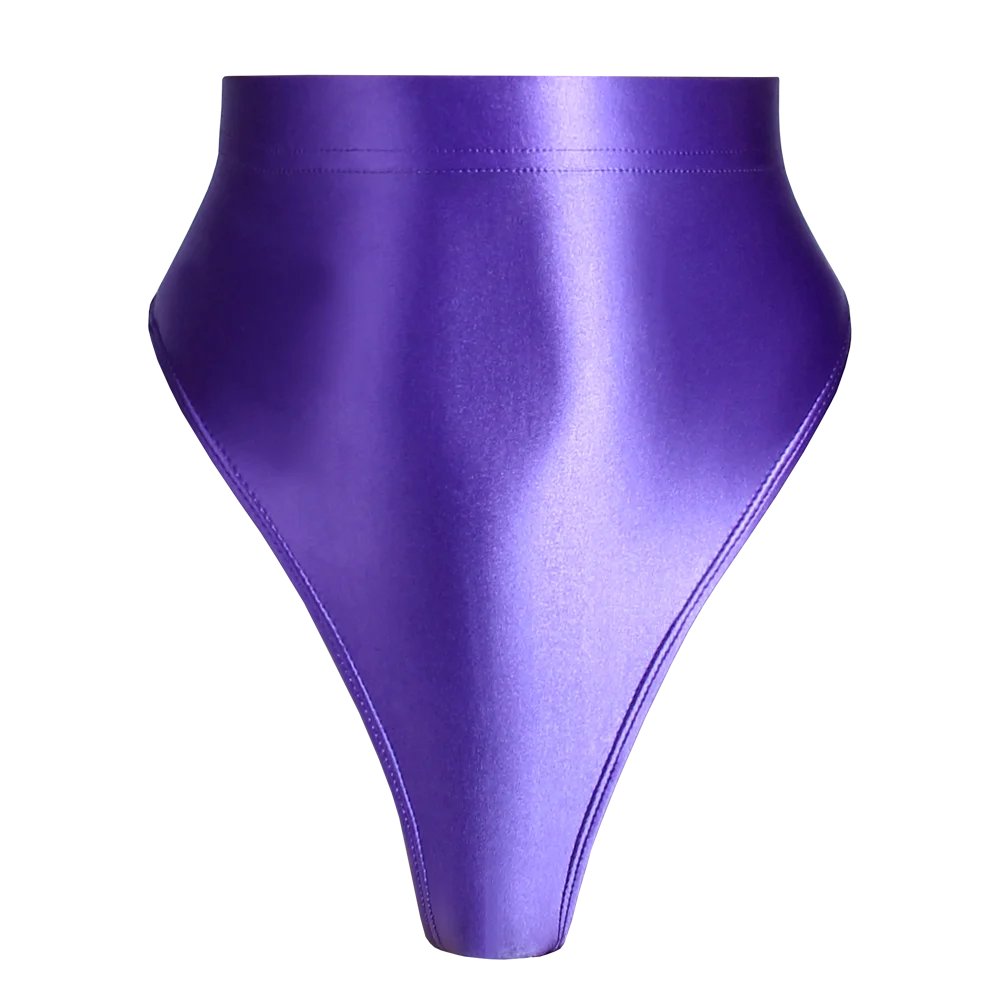 High Waist T-Shaped Short Pants for Women, Shiny Glossy, Monochrome Bikini Tights, High-Fork Briefs, Sexy Underpants, All Season