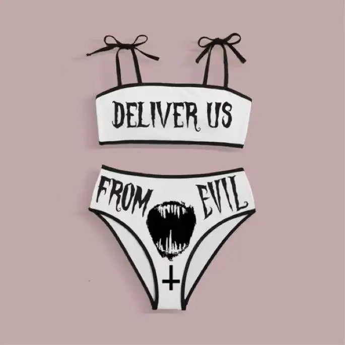 Punk Gothic Letters Print Bikinis Set Sexy Bikini