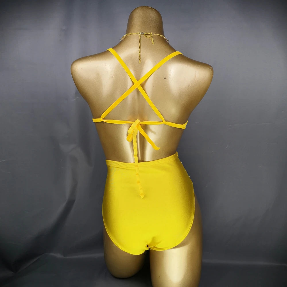 New Shining Fashion Belly Dance Costume Women Sexy Samba Carnival Set Golden Wire Bra&Pants Samba Suit Performance Wear