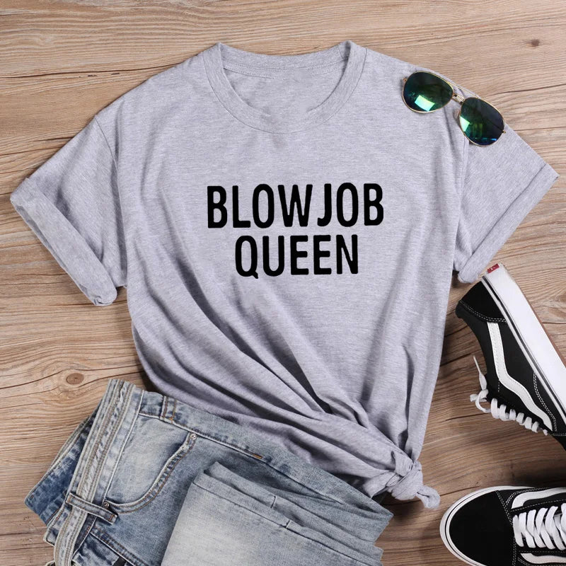 Women Harajuku O-neck Ladies Top Tee Shirt Femme Black & White Blow Job Fashion T-shirt Women Summer T Shirt