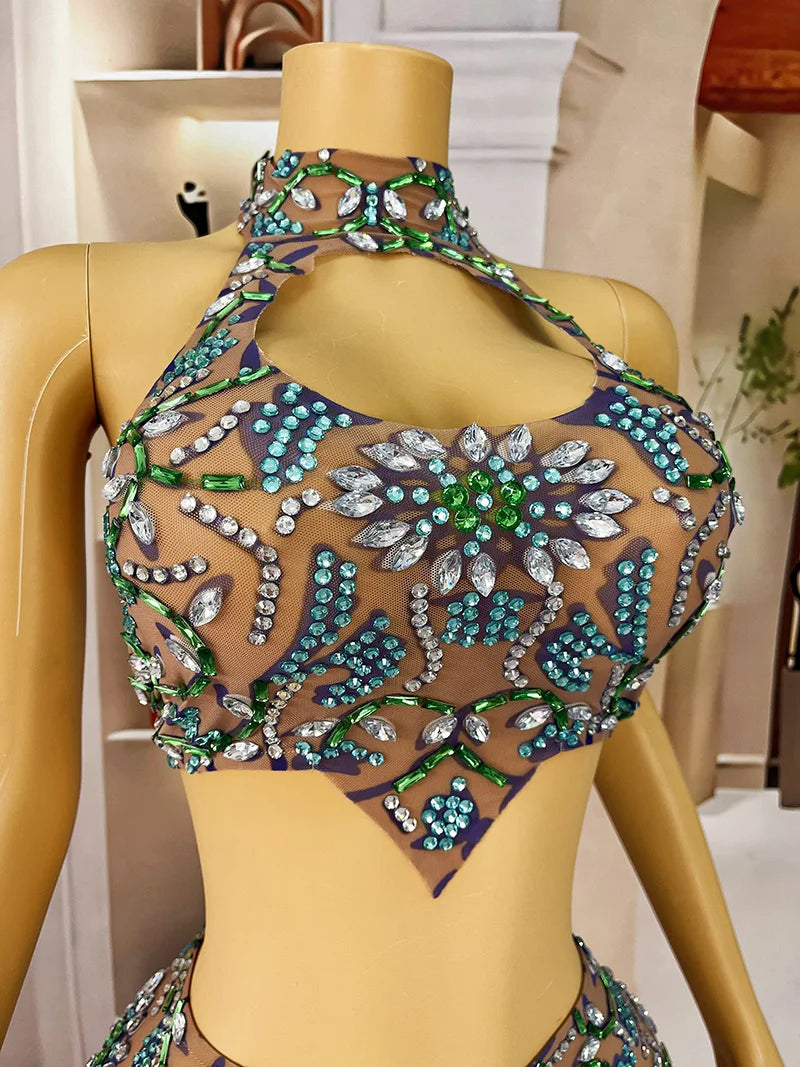 Novance Y4110 Dropshipping Products 2024 Diamond Bling Women's Sets 2 Piece Short Luxury Sparkly Rhinestone Crystal Dress