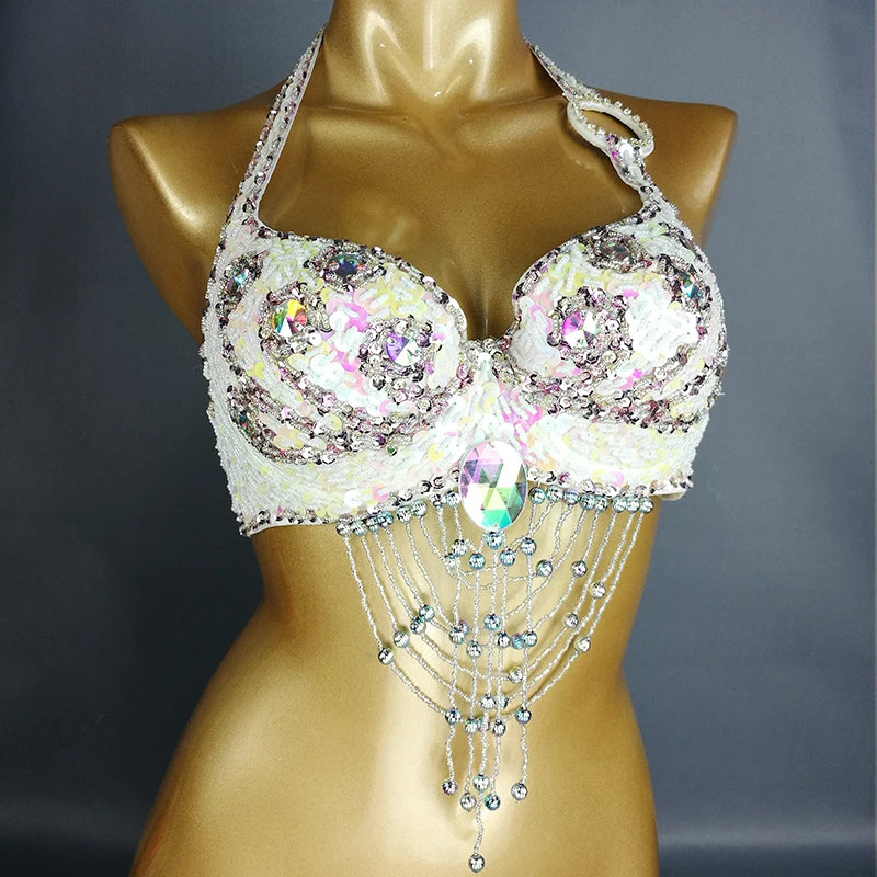 New Women Lady Belly Dance Costume Bra Beaded Sequin Bra Sexy Belly Dancing Clothes Night Club Belly Dance TOPS Bra