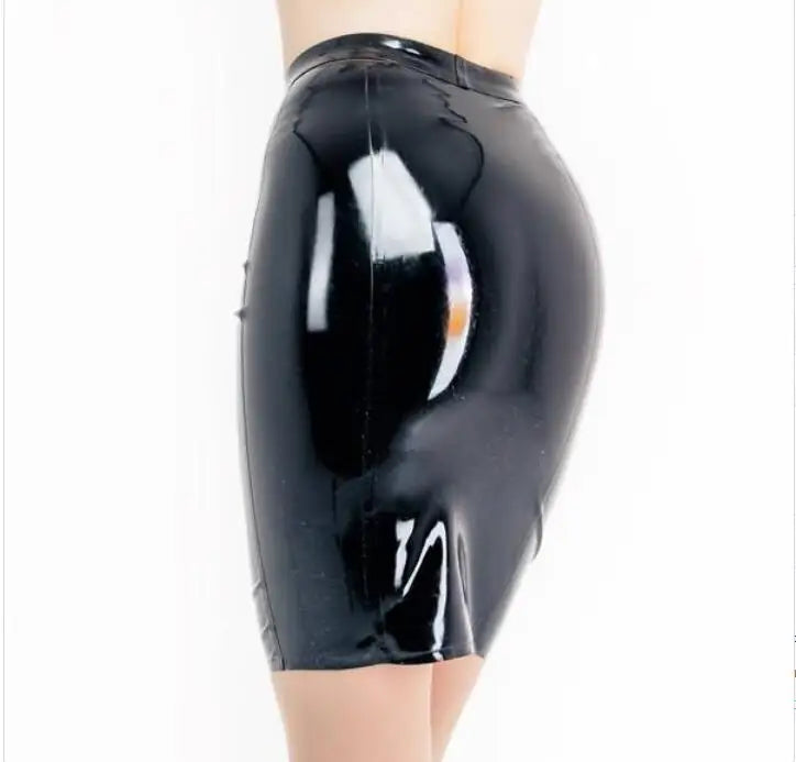 Women Black Skin Tight Latex Skirt A-LINE SKIRT