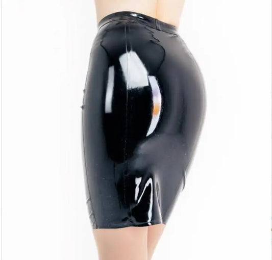 Women Black Skin Tight Latex Skirt A-LINE SKIRT