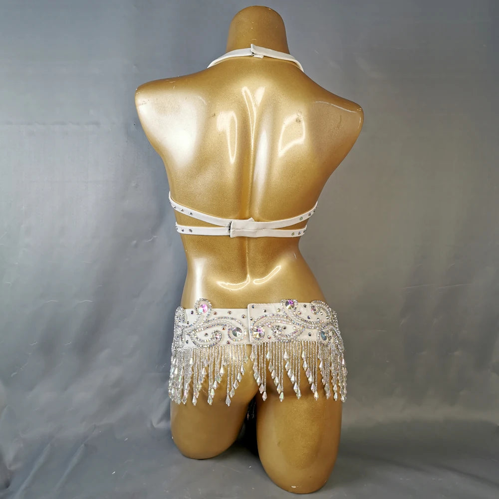 Beaded Crystal wired Bra + Belt 2pc Set Clothes