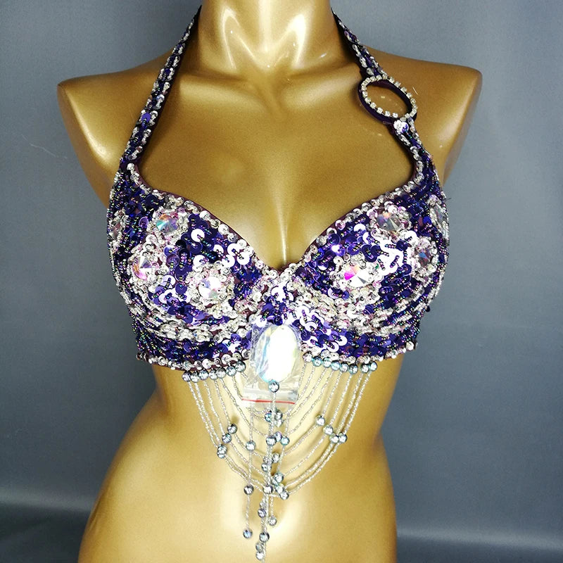 New Women Lady Belly Dance Costume Bra Beaded Sequin Bra Sexy Belly Dancing Clothes Night Club Belly Dance TOPS Bra