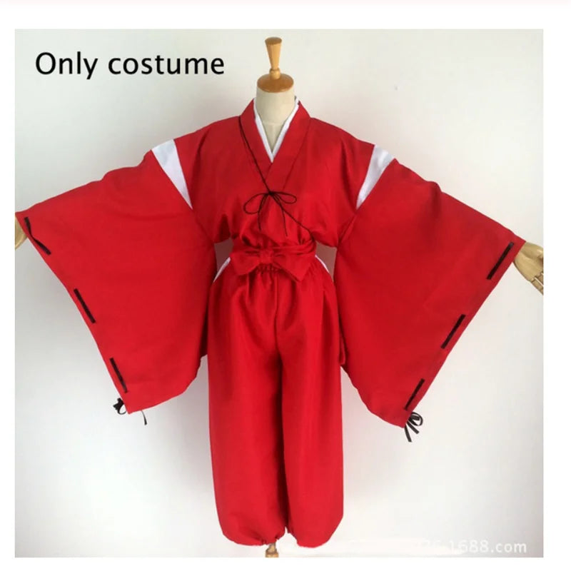 Anime Inuyasha Cosplay Costume Red Japanese Kimono Man Robe Costume Clothing With Wigs Ears And Necklace For Halloween Party