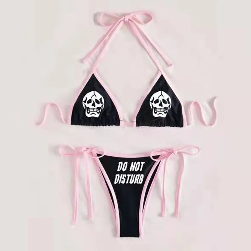 Punk Gothic Letters Print Bikinis Set Sexy Bikini