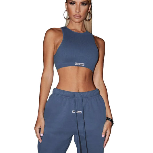 2022 Custom Logo Sleeveless Sexy Women Fitness Yoga Set Women 2 Piece Yoga Low Cut Bra Set Women Seamless Fitness Wear