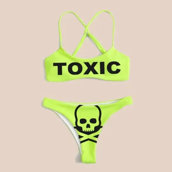 Punk Gothic Letters Print Bikinis Set Sexy Bikini