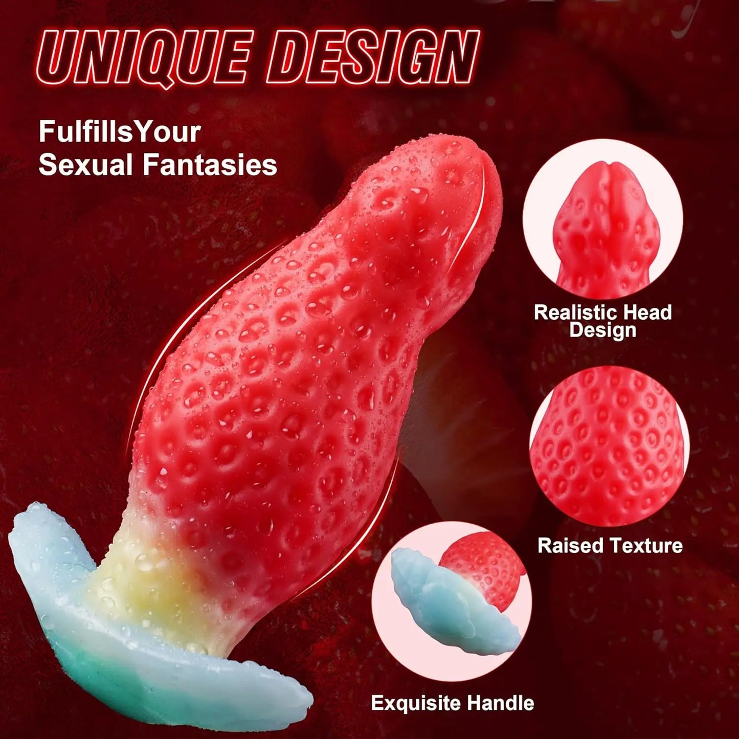 Soft Liquid Silicone Strawberry Wearable Butt Plug Realistic Dildo Monster alien G-spot Stimulation Anal Adult Sex Toys